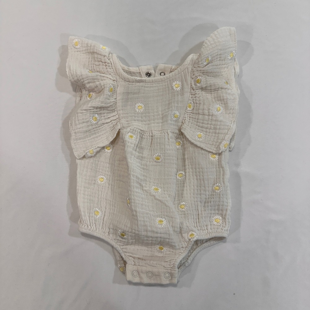 Cat & Jack Daisy Embroidered Gauze Romper Baby‎ Girl 3-6M Cream Flutter | Boho